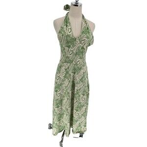 Pact Halter Maxi Dress Women's Size Medium Green Tropical Boho Resortwear